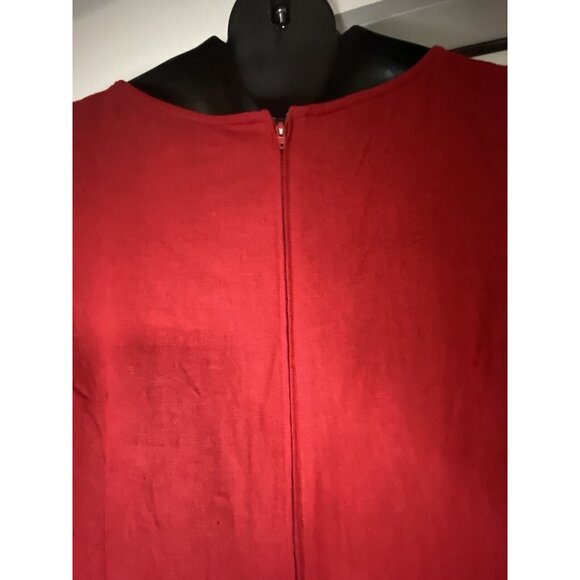 Halmode Petite Red Linen Rayon Maxi Size 14 Sleeveless Dress Side Slit - Picture 12 of 13